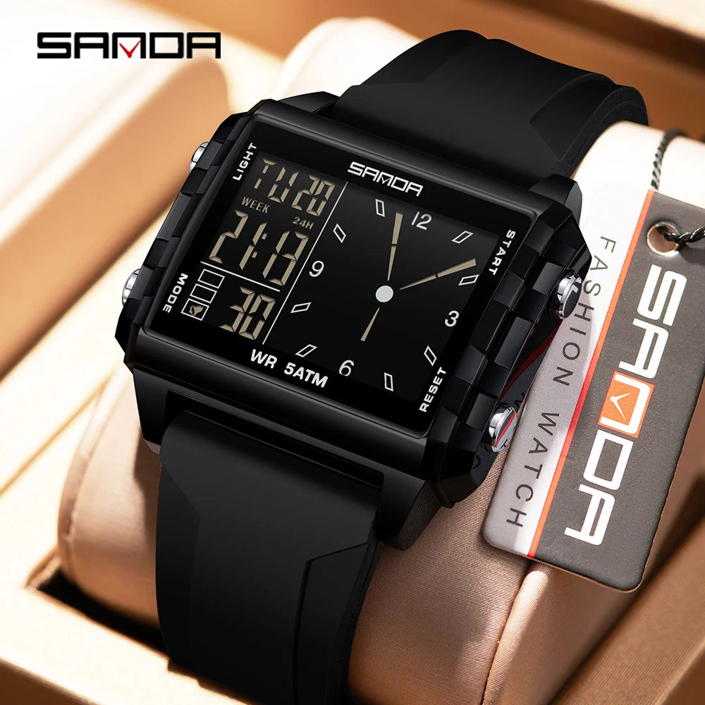 SANDA 6273 Fashion Electronic Watches for Man Luminous Calendar Waterproof Clock Outdoor Sports Casual Ladies Digital Wristwatch