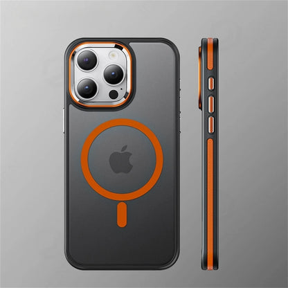 Luxury Anti-Slip Translucent Shockproof Armor Case For iPhone 15 16 17 18 Pro Max For Magsafe Magnetic Wireless Charge Cover