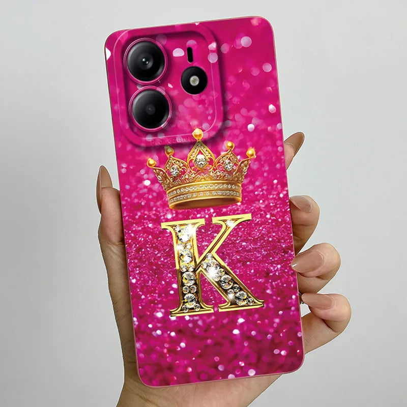Case For Xiaomi Redmi Note 14 5G Phone Cover Note14 Global Funda Luxury Crown Letters Soft Silicone Back Cover For Redmi Note 14
