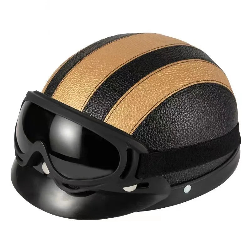 Vintage for Harley Leather Helmet for Men Women Winter Warm Universal Lightweight Half Helmet Electric Bicycles Great Gift Set