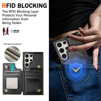Wallet Magnetic Double Buckle RFID Blocking Card Slot Leather Case For Samsung Galaxy S26 Ultra S26 Plus Cover Bag Galaxy S26