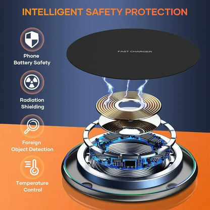 30W Desktop LED Wireless Charger Pad Phone Holder For iPhone 17 16 15 14 13 Pro Max Samsung Xiaomi Induction Fast Charging Stand - Urbizia