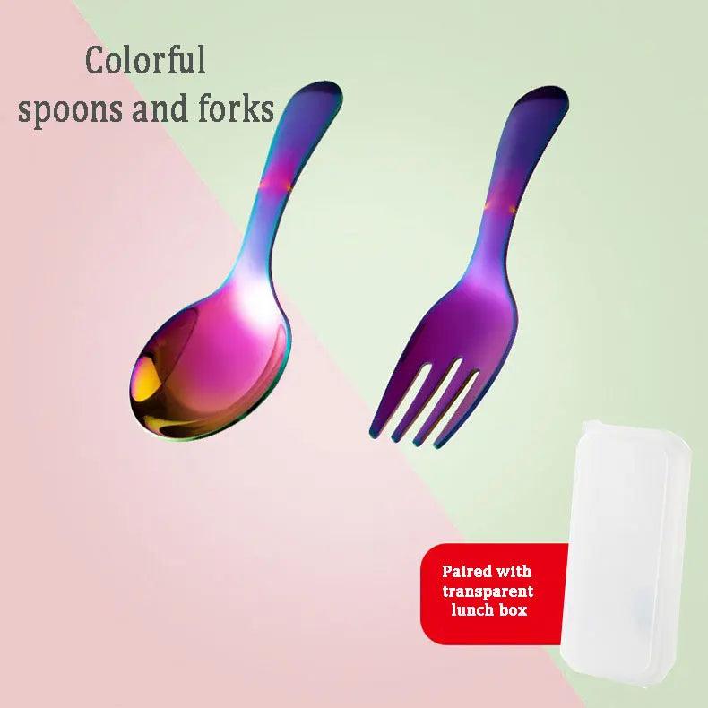 Outdoor Tourism 304 Stainless Steel Portable Tableware, CHILDREN'S Tableware, Dessert Tableware, Spoon and Fork Combination