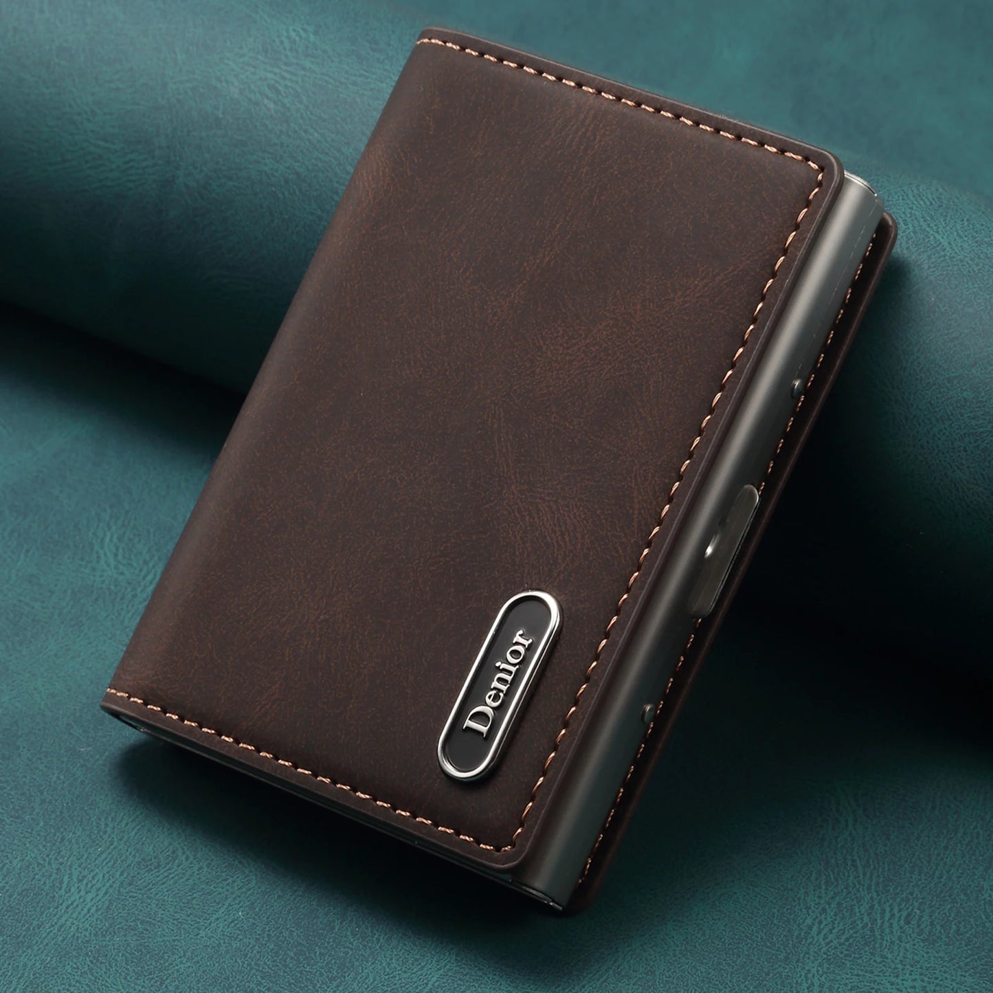 Luxury Faux Leather Card Slot Wallet Magnet Organ Style Card Box Pressing The Button Automatically Ejects The Card