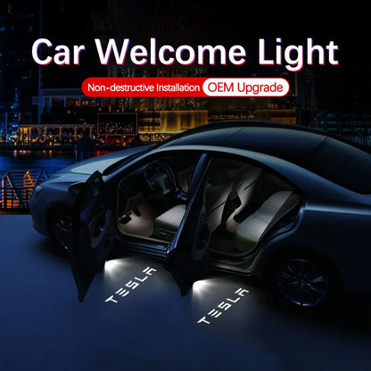 For Tesla 2pcs Car HD Projector Lamp LED Door Welcome Light For Tesla Model S Model Y Model 3 Model X