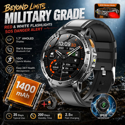 2026 New Military Outdoor Smart Watch Men 10ATM Waterproof Diving Heart Rate Monitor LED Flashlight Bluetooth Call Fitness Watch