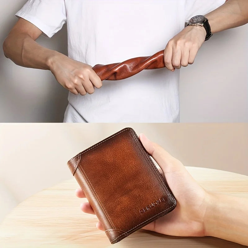 GERUOLA Slim RFID Shielded Genuine Leather Wallet for Men-Multifunctional ID & Credit Card Holder Dark Brown with Embellishments