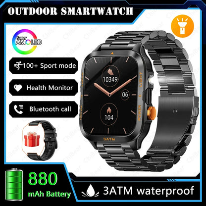 Outdoor Smartwatch Men GPS Sports 800mAh Battery Bluetooth Call Health 1.96-inch Screen Flashlight 3ATM Waterproof Smart Watch - Urbizia
