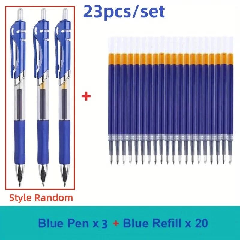 23/33Pcs Retractable Ballpoint Pen Large Capacity 0.5mm Ballpoint Pen Black/Red/Blue Replaceable Refill School Supplies