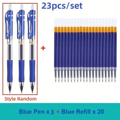 23/33Pcs Retractable Ballpoint Pen Large Capacity 0.5mm Ballpoint Pen Black/Red/Blue Replaceable Refill School Supplies