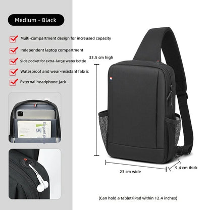 Large Capacity iPad Bag for Men with Crossbody Strap Outdoor Sports Headphone Hole Shoulder Tablet Storage Bag Waterproof