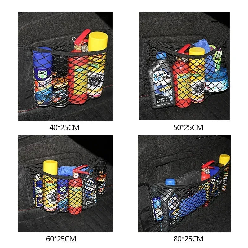 Car Storage Net Stretchable Mesh Pocket Net Magic Elastic Sticker Universal Rear Mesh Trunk Seat Bag Pocket Cage Auto Organizer - Urbizia