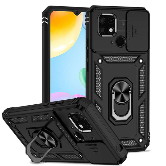 Luxury Armor Case for Redmi 10 9A 9C 10 10A 11A 10C 12 12C 13C 14C A1 Plus Ring Holder Slide Lens Stand Phone Cover Shockproof
