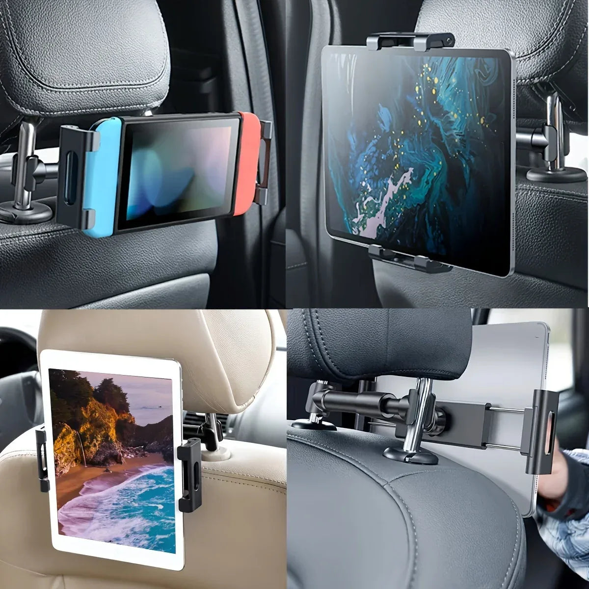 Car Headrest Tablet Holder 360° Rotating Mount