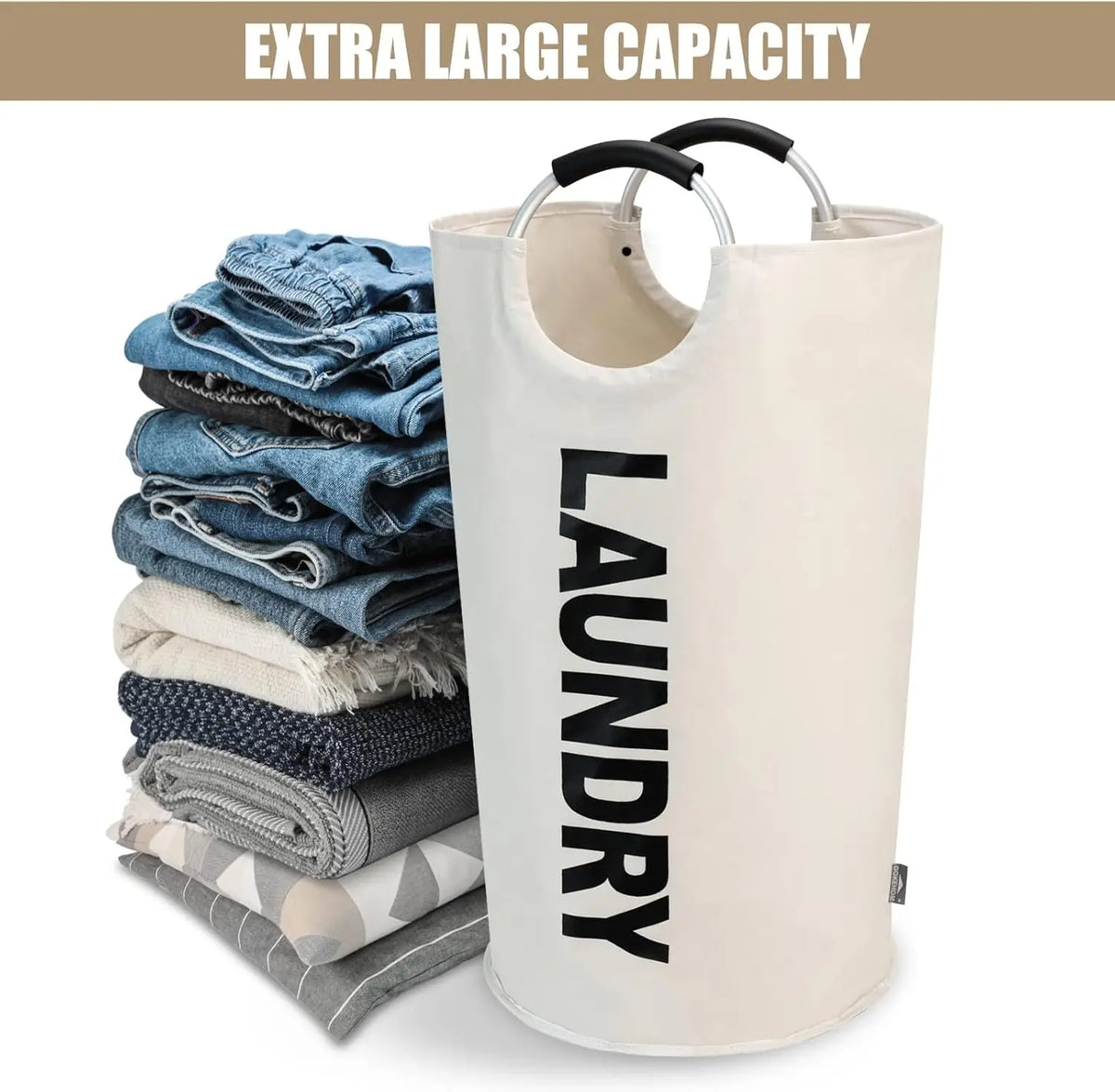 90L Large Laundry Basket, Collapsible Laundry Bag, Freestanding Tall Clothes Hamper, Foldable Washing Bin