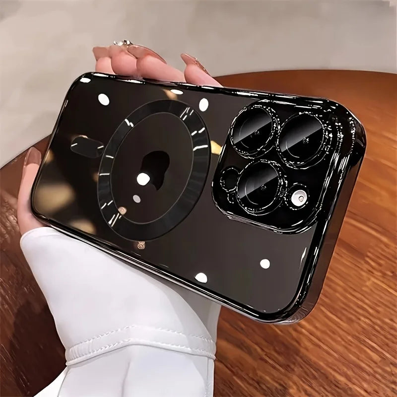Fashion Electroplated Color Frame Magnetic Phone Case for iPhone 18/17/16/15/14/13/12/11 Pro/Pro Max/Air/Plus | Ultra-Thin & Shockproof with Crystal Clear Back, Built-in Lens Protection & Wireless Charging