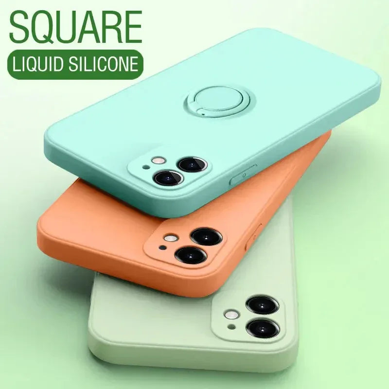 Liquid Silicone Magnetic Bracket Ring Phone Cases For IPhone 15 14 13 12 11 Pro Max Mini X XS XR 8 7 Plus Shockproof Back Cover