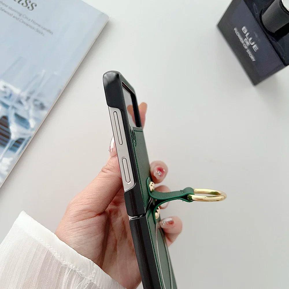 PU Leather Phone Cover for Samsung Galaxy Z Flip 7 FE 6 5 4 3 Case with Ring Holder for Magsafe Magnetic Wireless Charge Flip6