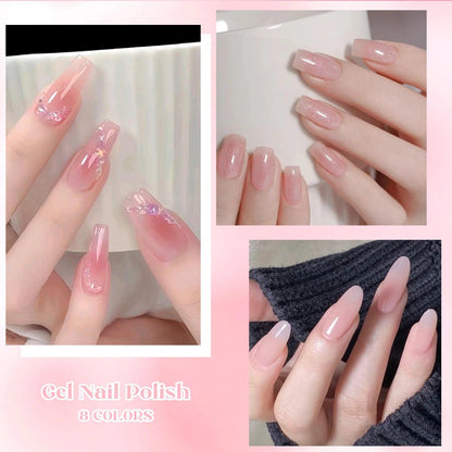 8PCS 7ml Jelly Nude Gel Nail Polish Kit with Gift Box Light Pink Translucent White Shimmer Glitter Soak Off UV LED Gel Varnish