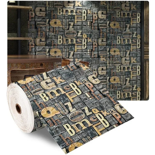 70cm*2m 3D Soft Foam Brick Wallpaper Sticker Roll DIY Self Adhesive Living Room Home Kitchen Bathroom Decorative Wall Paper
