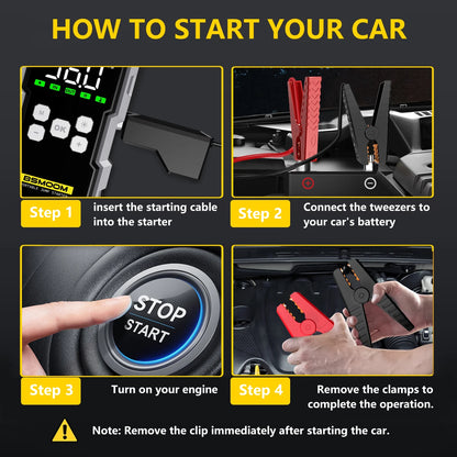 7000A Car Jump Starter with Air Compressor Battery Booster 12V Power Bank with LED Flashlight, Smart Cable with Voltage Display