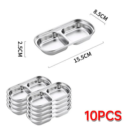 Outdoor Camping Stainless Steel Sauce Plate, Divided Sauce Dip Bowl,1/2/3 Ketchup Sauce Bowl, Picnic Barbecue Sauce Tray