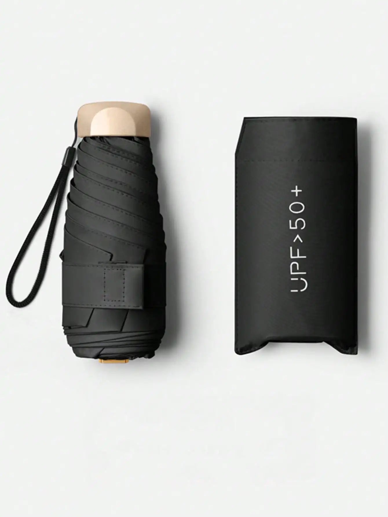 1pc Lightweight Portable Travel Umbrella, Waterproof, Manual Open/Close, 6 Reinforced Ribs, UV Protection Sunshade, Unisex (Due To Batch Differences, The Umbrella Fabric, Rib Color, English Letter Pattern Design, Button Shape