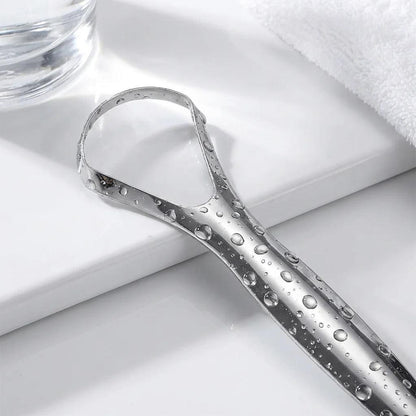 Stainless Steel Tongue Scraper, Portable Oral Care Tool, Removes Coating & Bad Breath, Easy to Clean