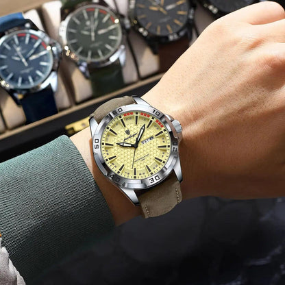 POEDAGAR Original Business Man Wristwatch Waterproof Luminous Date Week Casual Watch For Men Quartz Leather Luxury Fashion Men's Watches Reloj