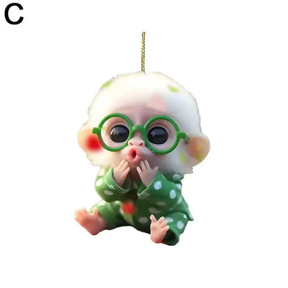 2D Acrylic Monkey Pendant Personalized Decor Pendant Christmas Monkey Pendant Acrylic Ornament For Car Cartoon Xmas Tree Decor