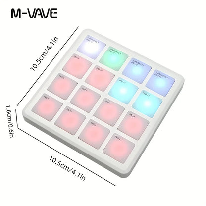 M-VAVE 16-Key RGB Backlit MIDI Pad—Portable Music Production Controller Available in Black and White—Music Production, Electronic Drum Triggering, and DJ Equipment