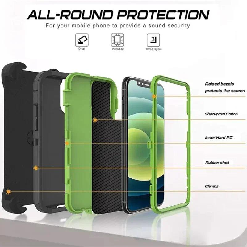 3-in-1 Military Armor iPhone Case with Belt Clip