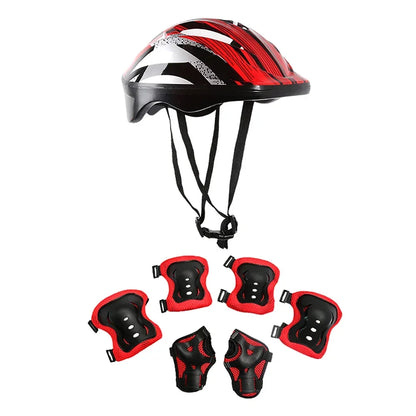 7Pcs/Set Kids Protective Gear Set Boys Girls Adjustable Size Helmet with Knee Pads Elbow Pads Wrist Guards for Cycling Scooter