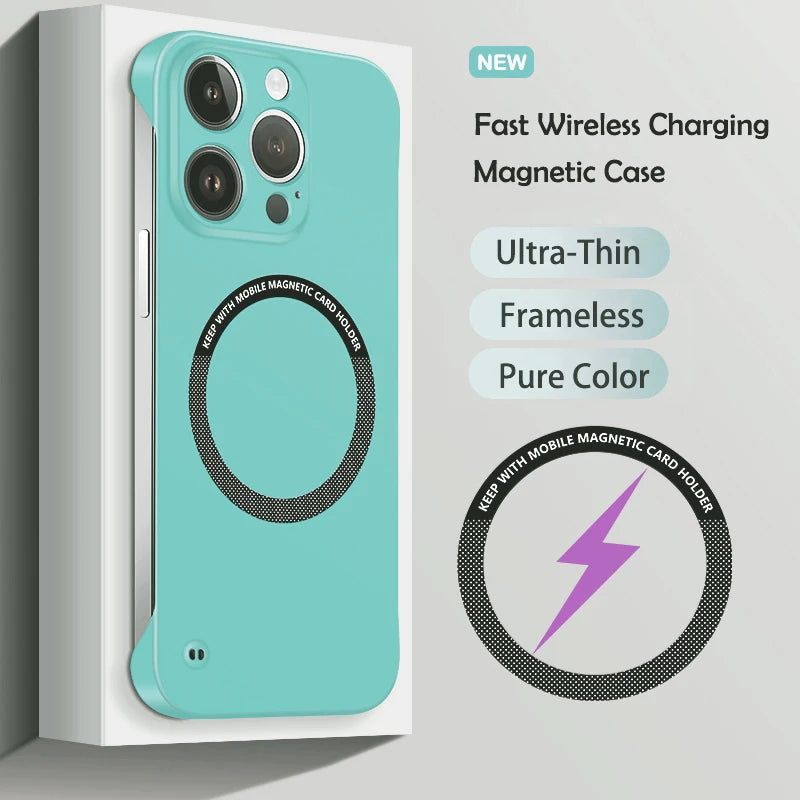 Luxury Ultra Slim Magnetic Frameless Solid Color Phone Case for Magsafe iPhone 13 12 Mini 11 Pro XR X XS Max Shockproof Cover