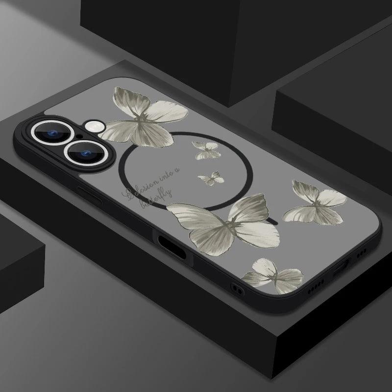 Gold Butterfly Matte MagSafe Case for iPhone Series
