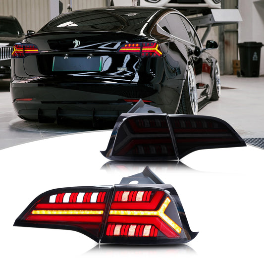 LED Tail Lights for Tesla Model 3 Model Y 2017-2022 Sequential Yellow Turn Signal Dynamic Animation Black Rear Lamps Assembly