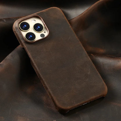 MagSafe Genuine Cowhide Leather iPhone Case Luxury Retro Cover