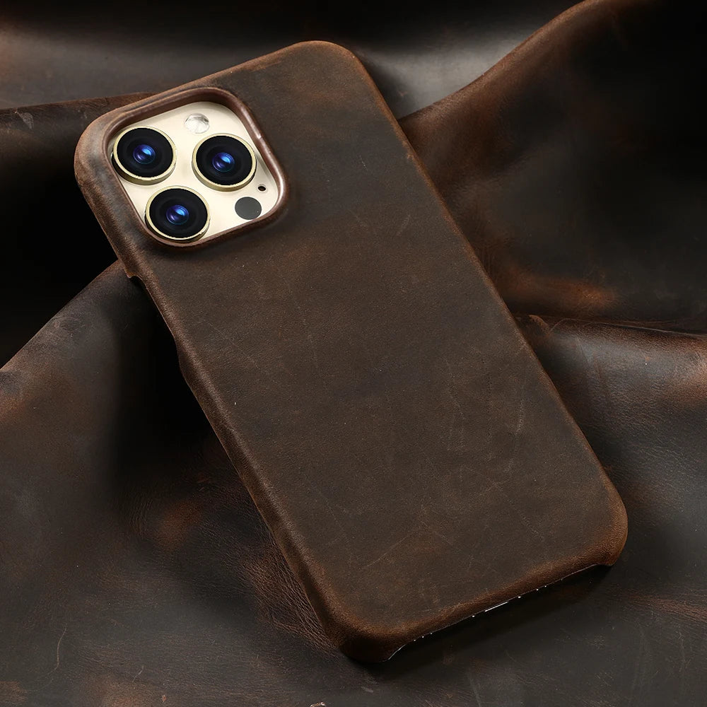 for Magsafe Case for iPhone 15 16 17 18 Pro Max Air Promax 17Pro 16Pro 18Pro Retro Luxury Genuine PULL-UP Leather Back Cover