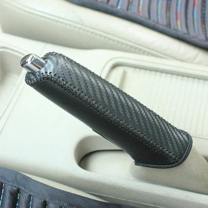 Carbon Fiber Style PU Leather Car Handbrake Cover Protective Sleeve Anti-Skid Parking Brake Handle Interior Accessories