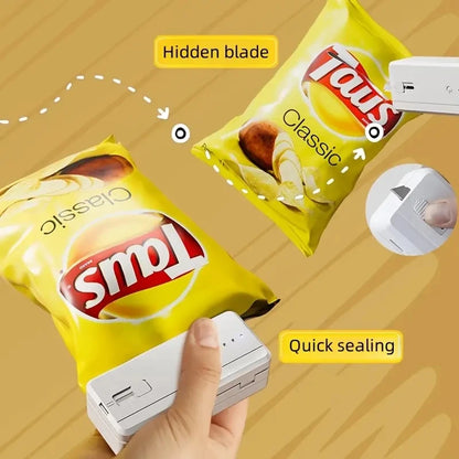 Portable Sealing Machine Rechargeable Bag Sealer Cutter for Resealing Chip Snacks Kitchen Food Camping Heat Seal Storage Packing