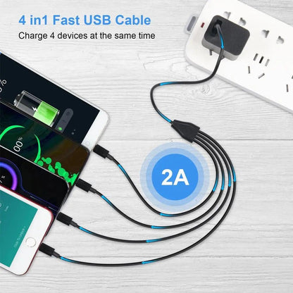 4-in-1 USB Charging Cable Multi Port Splitter