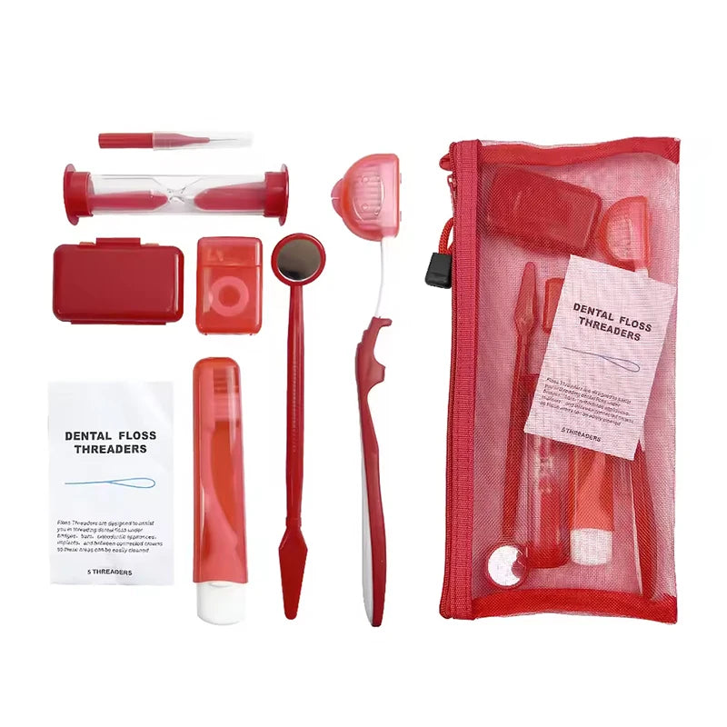 8Pcs Orthodontic Dental Care Brush Kit Teeth Cleaning Braces Toothbrush with Interdental Brush Floss Thread Ortho Wax Travel Kit