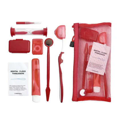 8Pcs Orthodontic Dental Care Brush Kit Teeth Cleaning Braces Toothbrush with Interdental Brush Floss Thread Ortho Wax Travel Kit