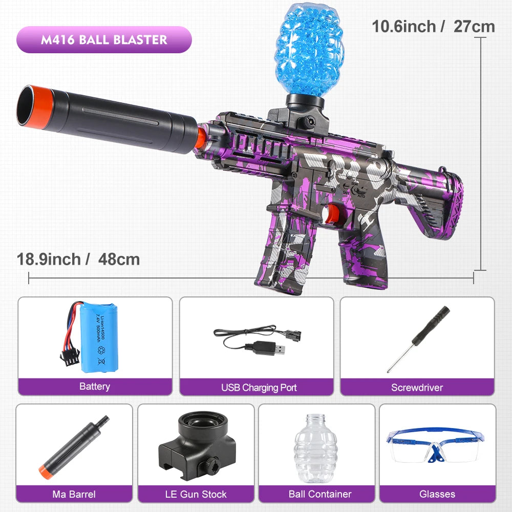 M416 Electric Ball Blaster Toy Gun - High-Speed, Metallic Finish, Rechargeable - Outdoor Game Party Gift(Bullets Excluded)