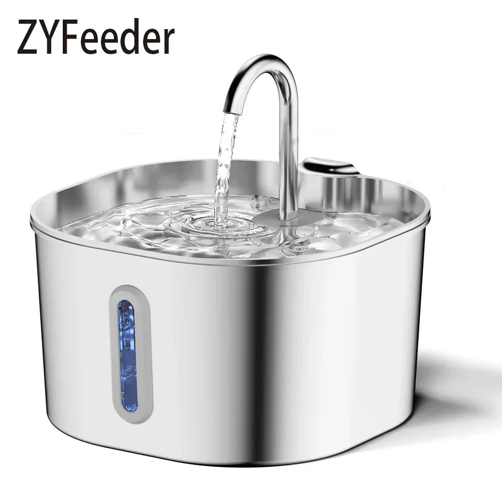 ZYFeeder 2.2L Automatic Cat Water Fountain Square Stainless Steel Pet Water Feeder Dog Water Fountain with window（No 5V 1A Plug） - Urbizia