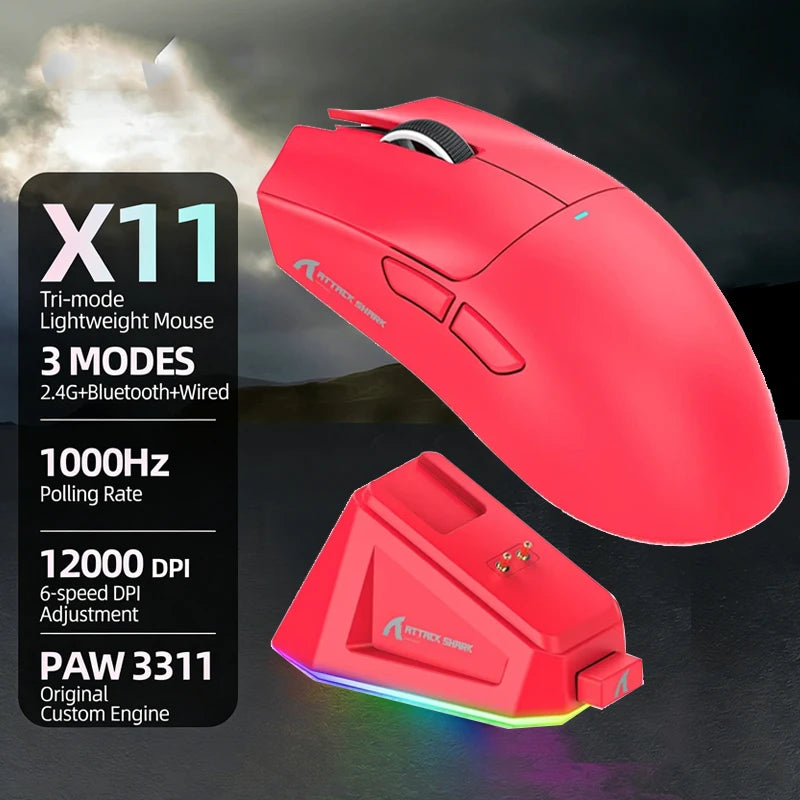 K-Snake X11 Wireless Mouse,Bluetooth/2.4G/wired Tri-Mode Mouse ,PAW3311 RGB Magnetic charging dock Gaming Mouse