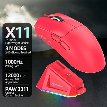 K-Snake X11 Wireless Mouse,Bluetooth/2.4G/wired Tri-Mode Mouse ,PAW3311 RGB Magnetic charging dock Gaming Mouse