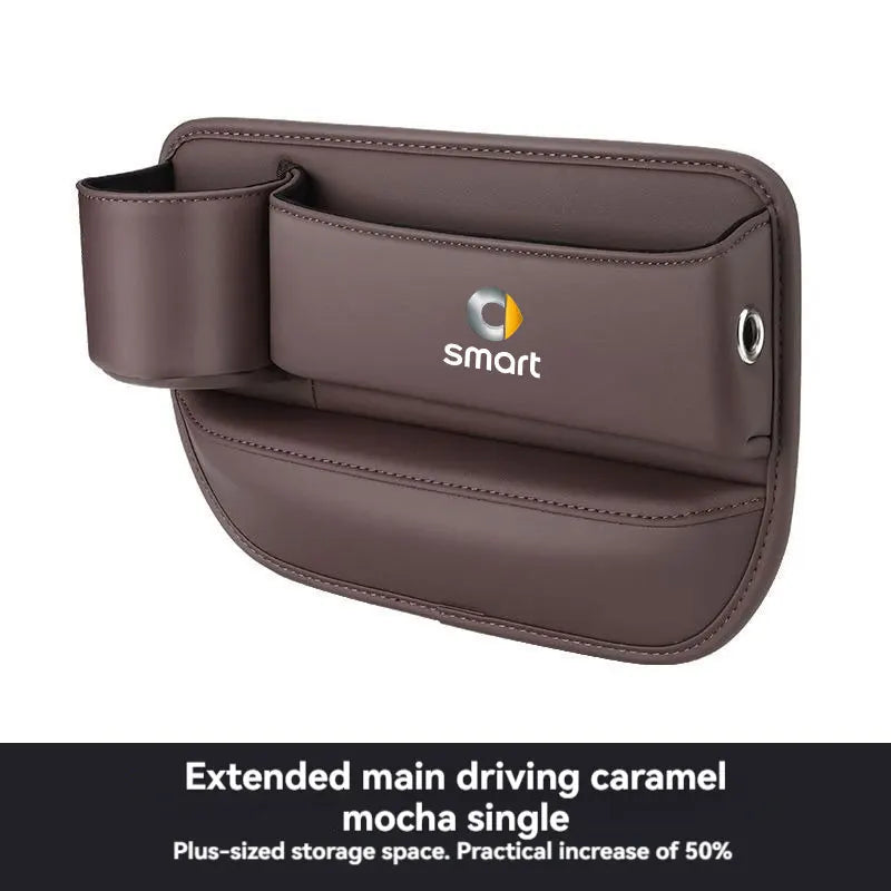 Leather Car Seat Gap Organizer Filler Side Storage Pocket With Cup Holder with logo For smart fortwo forfour 453 451 450 Car