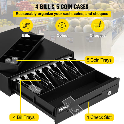 SucceBuy Cash Register Drawer 16" 12 V for POS System Tray Removable Coin Compartment & 2 Keys Included RJ11/RJ12 Cable Drawer