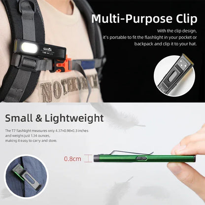 WARSUN T7 LED Torch Portable Mini Flashlight 800LM Rechargeable Pocket Light Magnetic Base Clip Work Light Hiking Fishing EDC - Urbizia